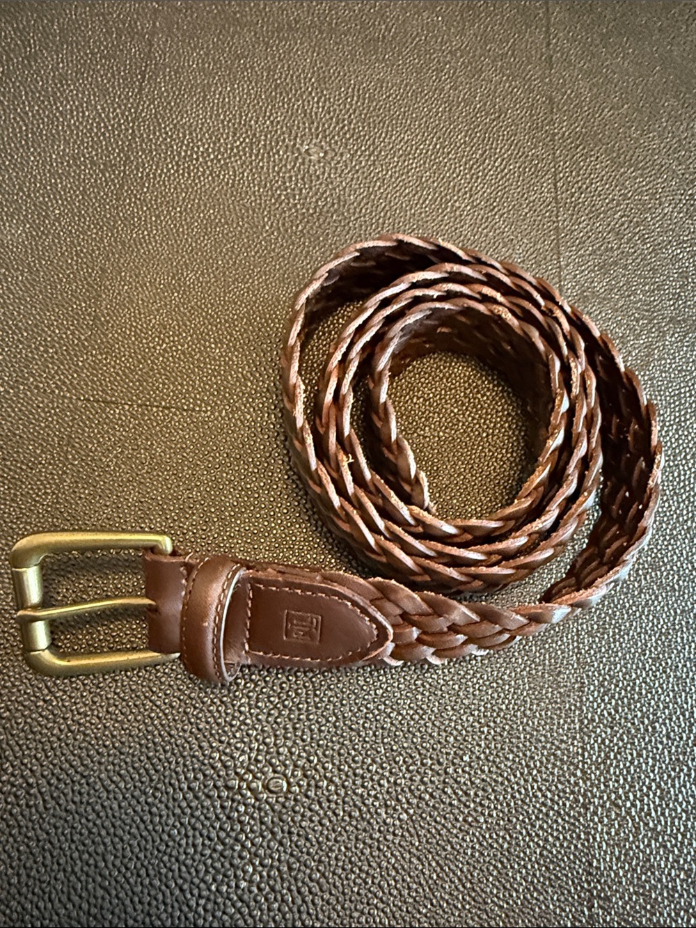 Lauren Ralph Lauren Braided Brown Leather Belt with Brass Buckle size 42/105
